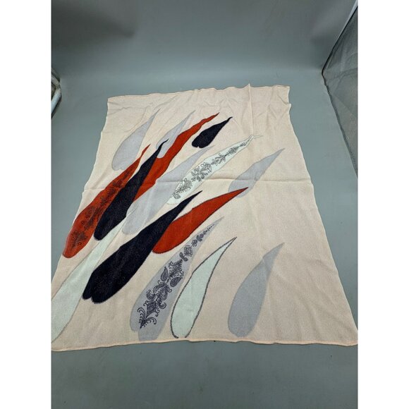 Large Decorative Square Scarf Abstract Pattern In Red Black Gray & Beige READ - Picture 7 of 10